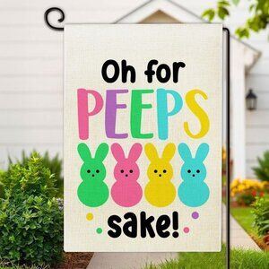 Funny Easter Bunny Garden Flag Oh For Peeps Sake Double Sided 12x18 Burlap